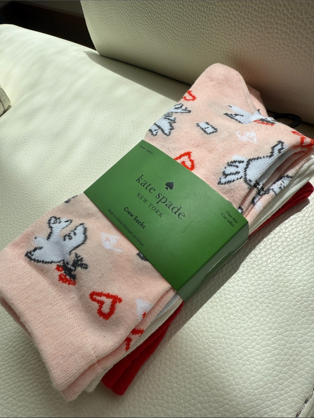 Kate Spade New York Crew Socks 3-Pack Blush Red Heart Print